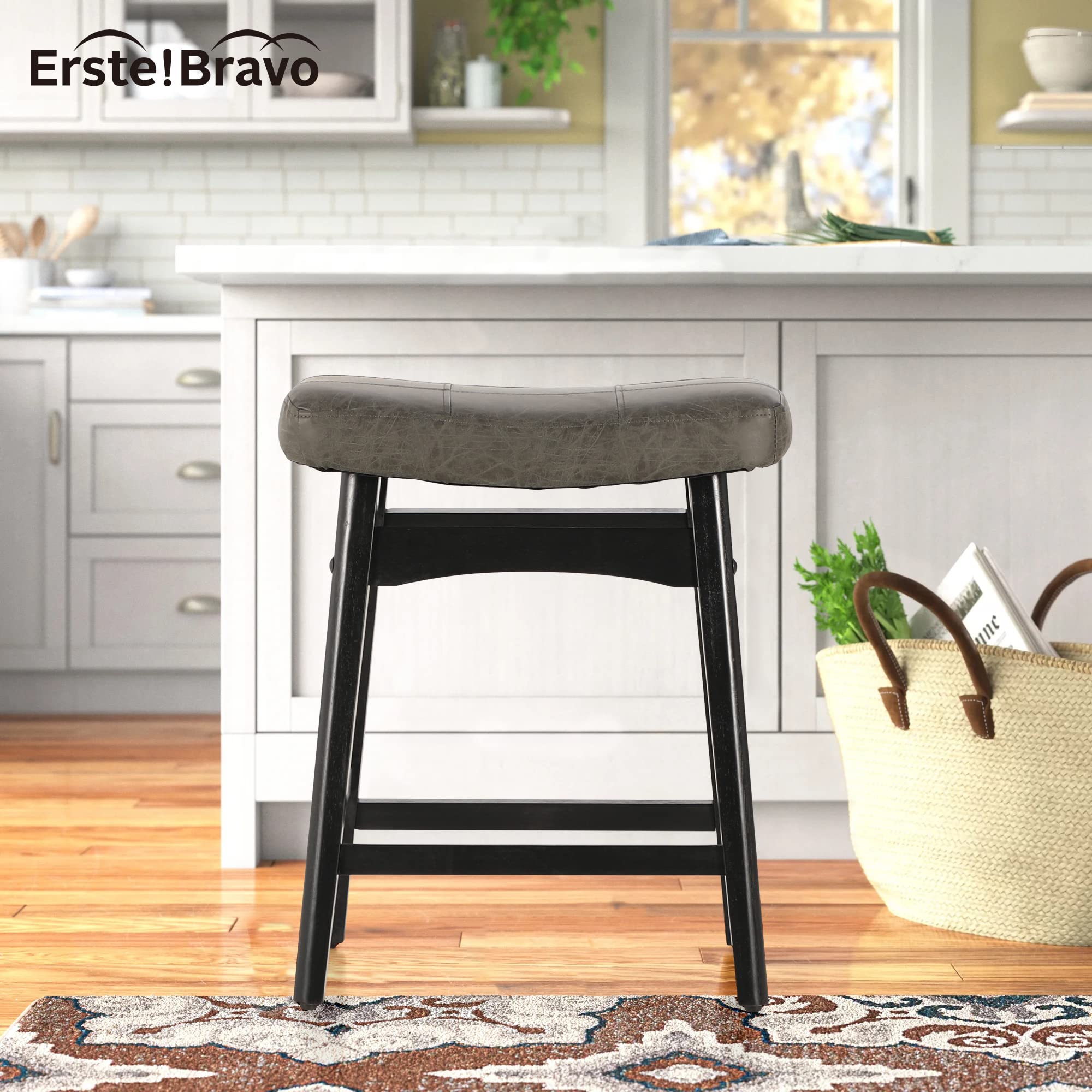 Amazon｜Erste!Bravo グレー ソリッドウッド バースツール キッチン